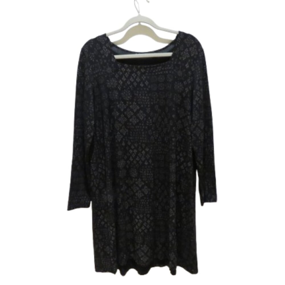 GUDRUN SJODEN Floral Printed Micro Modal Stretch Dress Black Lagenlook Boho Folk